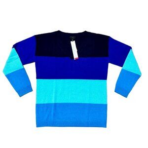NEW | Talbots 100% Cashmere V-Neck Pullover Sweater Blue Tonal Stripes M Petite